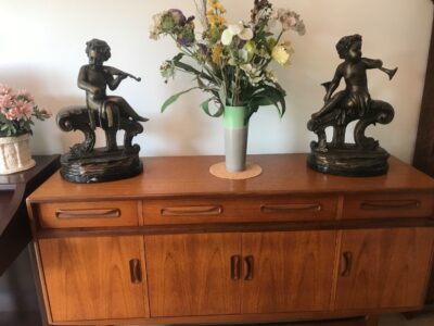 Large Pair Bronze Cherub Musicians On Black Marble Plinths cherubs Bronzes Silver Metals 3