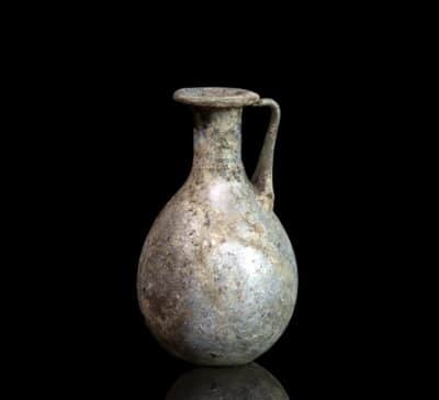 Ancient Roman iridescent glass flask with handle Antiquities 3