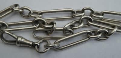 Silver Double Albert Watch Chain Rare Trombone Links & Silver Gold Shield Fob - Image 3