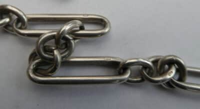 Silver Double Albert Watch Chain Rare Trombone Links & Silver Gold Shield Fob - Image 5