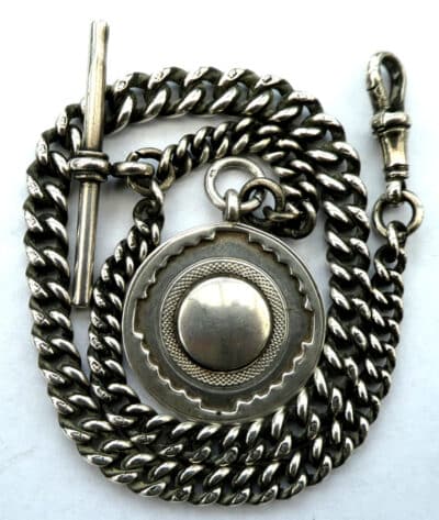 Vintage Silver Pocket Watch Chain 40g Plus Silver Fob T-Bar 1923 - Image 3