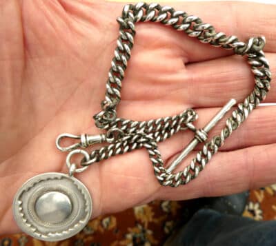 Vintage Silver Pocket Watch Chain 40g Plus Silver Fob T-Bar 1923