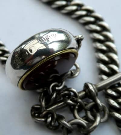 Bloodstone Silver Fob With Solid Silver Pocket Watch Chain T-bar & Lobster Clip Circa 1906 Antique Silver Antique Bracelets 7