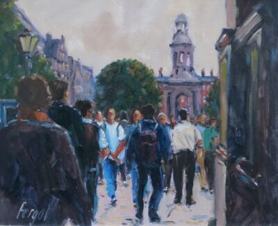 Summer visitors to Trinity College, Fergal Flanagan, oil on board Antique Art 3