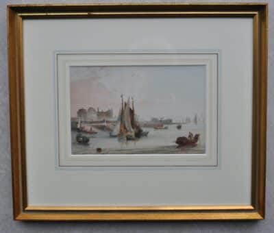 Samuel Owen, signed watercolour, boats off a jetty - Image 2