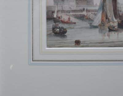 Samuel Owen, signed watercolour, boats off a jetty Antique Art 5