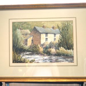 Watercolour – The Cottage by the River, Framed & Glazed Antique Art Antique Art
