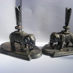 Exquisite Elephants: rare PAIR Anglo Indian Desk Pen Holders or Incense Burners c1910 British Raj India Silver Plated Anglo Indian Antique Art