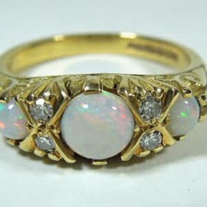 18ct Gold Opal Diamond Ring Antique Jewellery