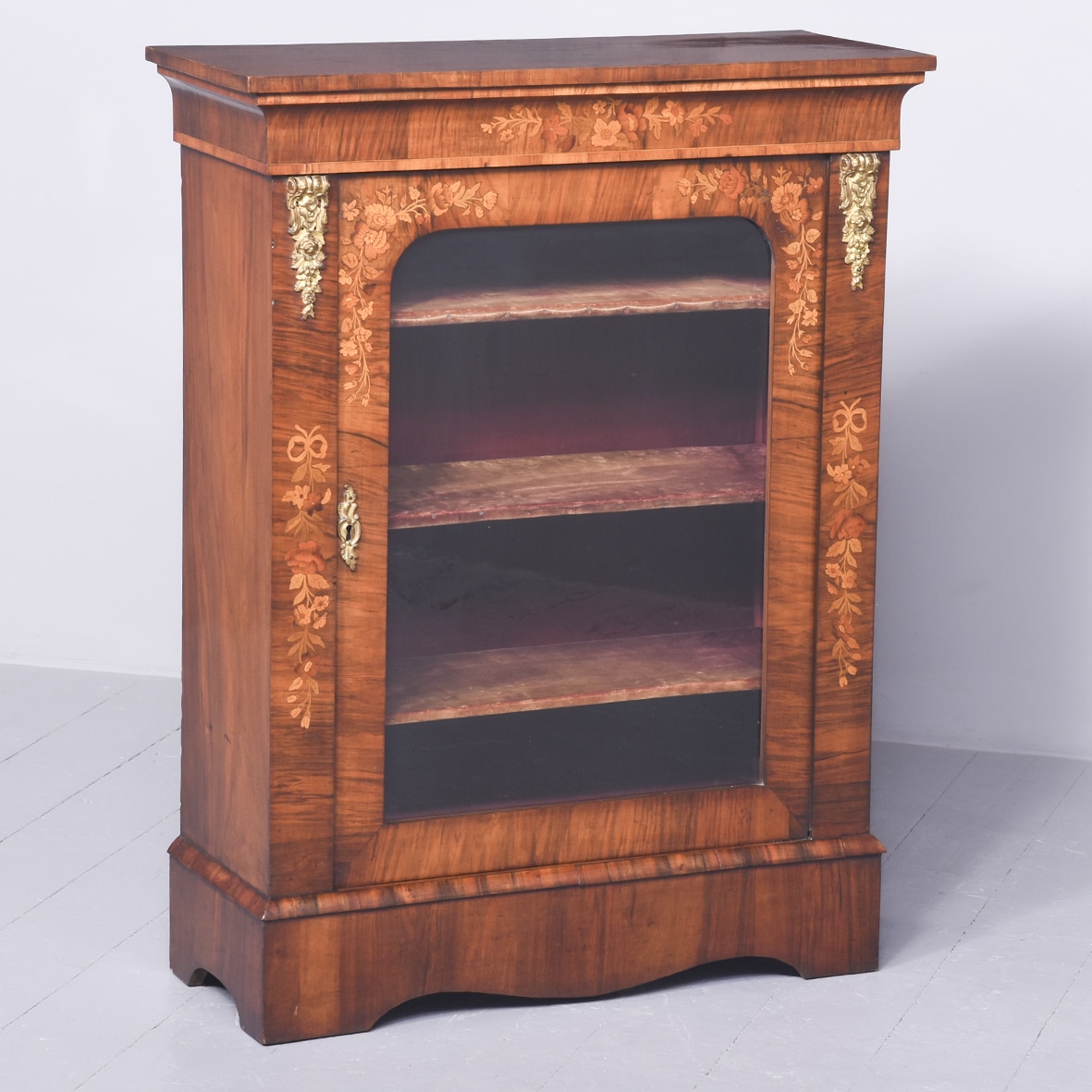 Quality Marquetry Inlaid Walnut Pier Cabinet in Pristine Condition pier cabinet Antique Cabinets