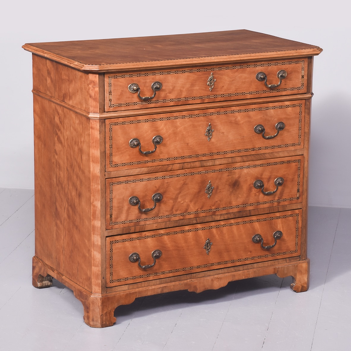 Stylish 19th Century Scandinavian Inlaid Satin Birch Neat-Sized Chest of Drawers antique chest of drawers Antique Chest Of Drawers