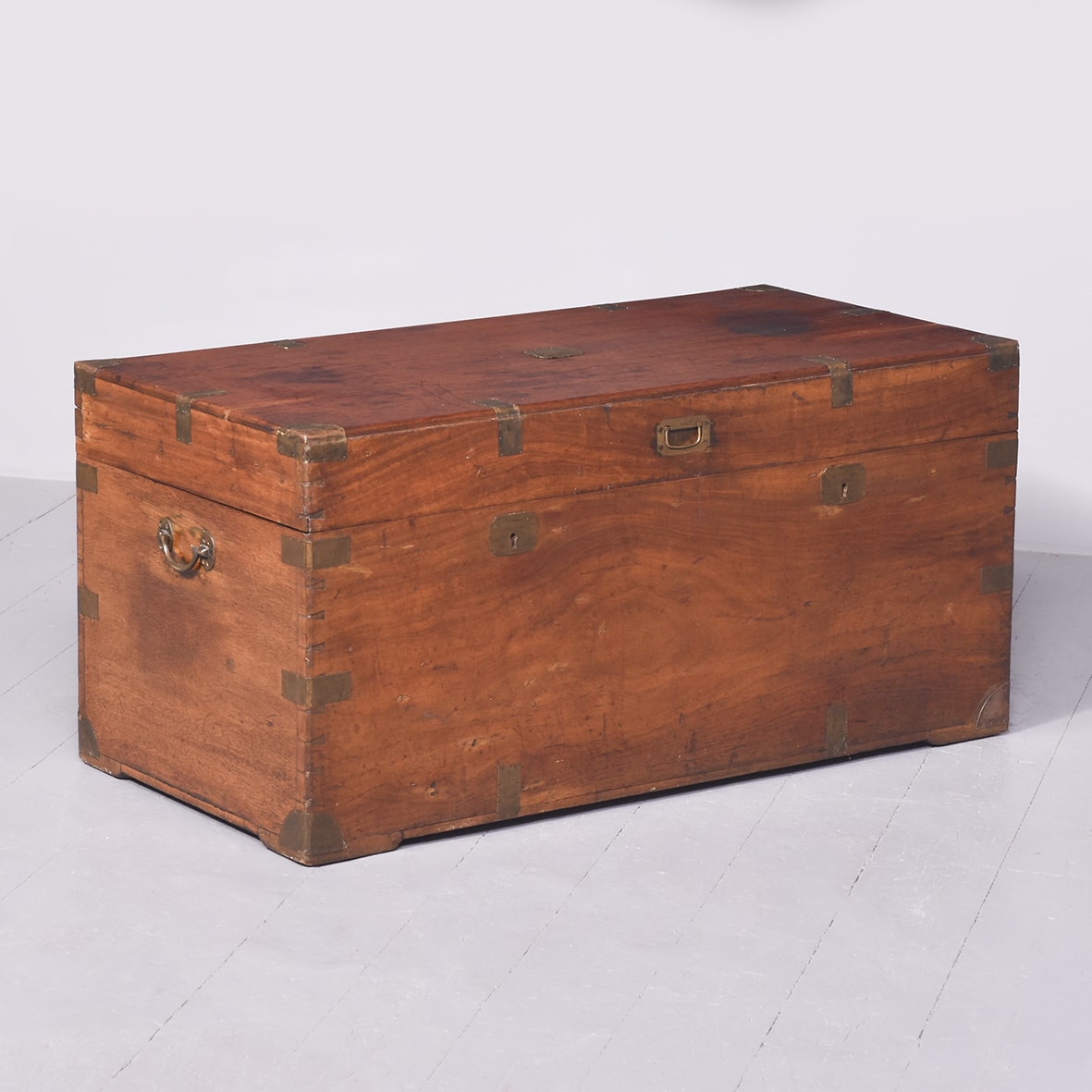Mid-Victorian Large Brass-Bound Solid Camphorwood Military Travelling Trunk trunk Antique Chests