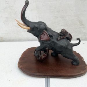 Antique Japanese Meiji Period Bronze Study Of An Elephant Fighting With Two Tigers Circa 1880 Antique Sculptures 3