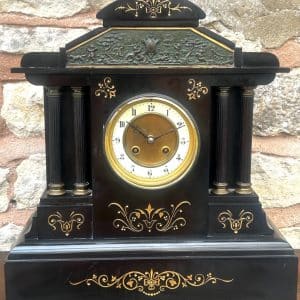 Fine Antique English Slate & Marble 8-Day Mantel Clock C1900 Antique Clocks