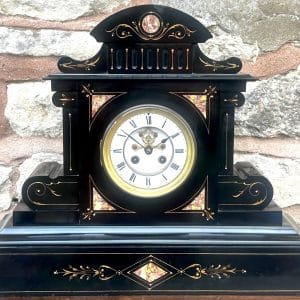 Large Antique English Slate & Marble 8-Day Mantel Clock C1900 Antique Clocks