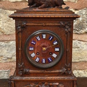 Fabulous Antique Black Forest Carved Mantle Clock – 8 day striking Black forest Antique Clocks