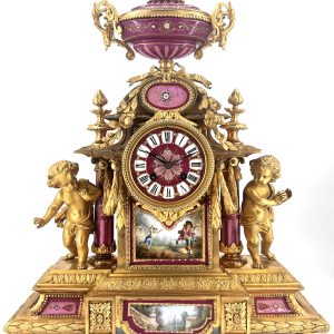 Impressive Ormolu French Antique Mantel Clock – 8-Day Striking Red Sevres Mantle Clock C1850 Antique Clocks