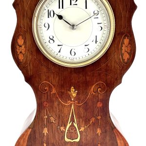 Solid Mahogany Edwardian Mantel Clock – Multi wood Inlay Decoration French C1910 Antique Clocks