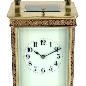 Incredible Large Antique French 8-Day Repeater Carriage Clock C1890 – With Floral Decoration 19th century Antique Clocks