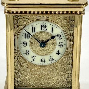 Rare Ormolu Foliate embossed Antique French 8-Day Carriage Clock C1900 carriage clock Antique Clocks