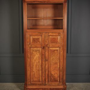 Rare Slim Burr Walnut Bookcase 19th century Antique Bookcases