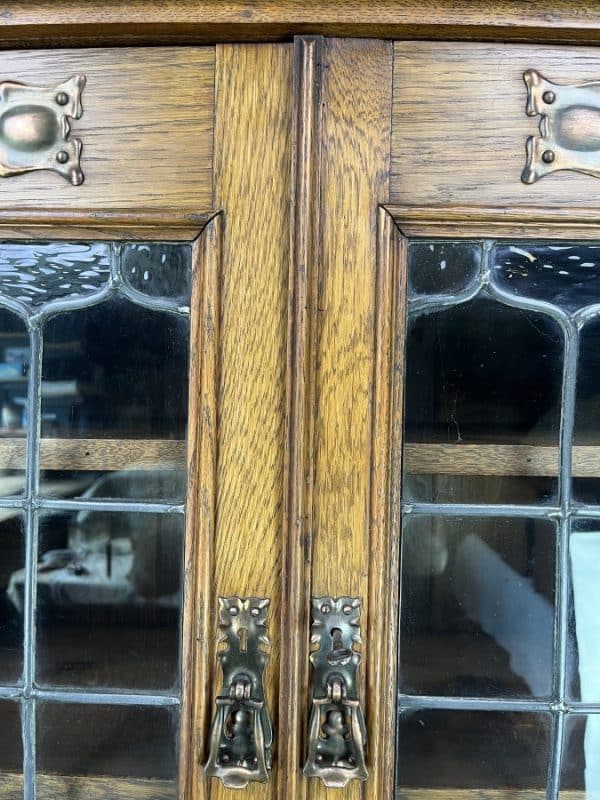 Arts & Crafts Oak Glazed Motto Bookcase c1900 bookcase Antique Bookcases 7