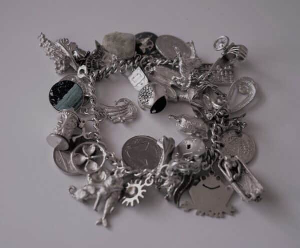 SALE – A Vintage 1963 Heavy Silver Charm Bracelet With 38 Silver Charms – Ideal Birthday Present / Boxed A.J. Bailey Antique Jewellery 5