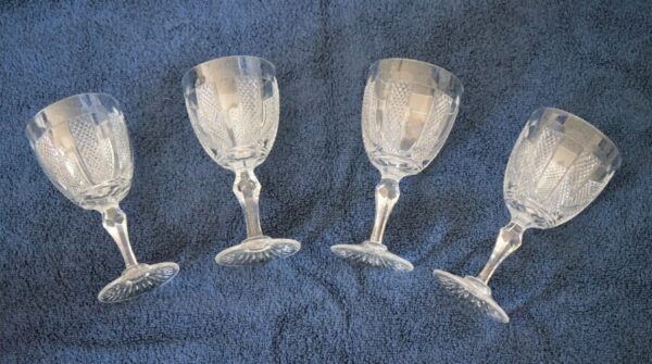 SALE – Vintage Set of 4 Large HIBERNIA Pattern Waterford Crystal Wine Glasses antique glass Antique Glassware 3