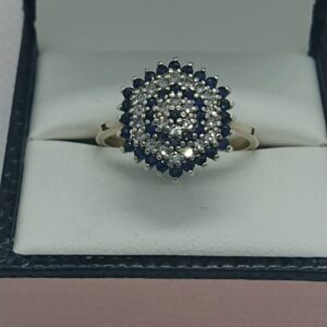 Vintage 9ct Gold Diamond and Sapphire Cluster Ring Cluster Ring Antique Jewellery