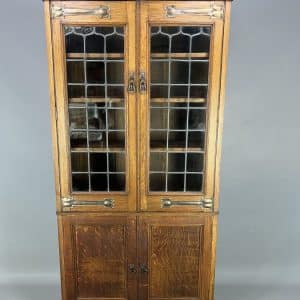 Arts & Crafts Oak Glazed Motto Bookcase c1900 bookcase Antique Bookcases