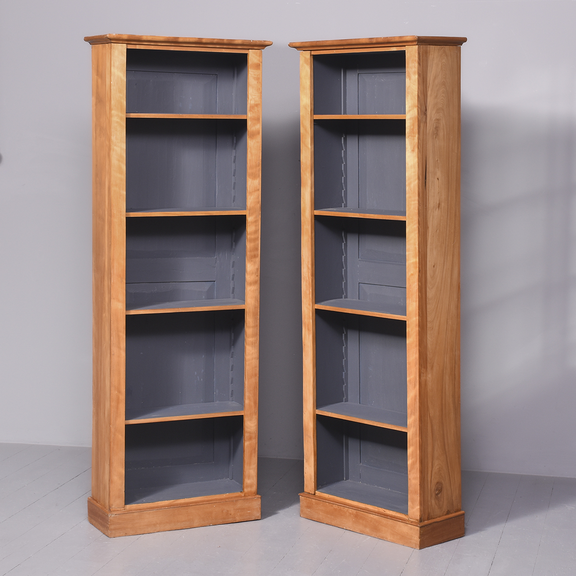 Pair of Tall Satin Birch Late-Victorian Open Bookcases Antique Bookcases