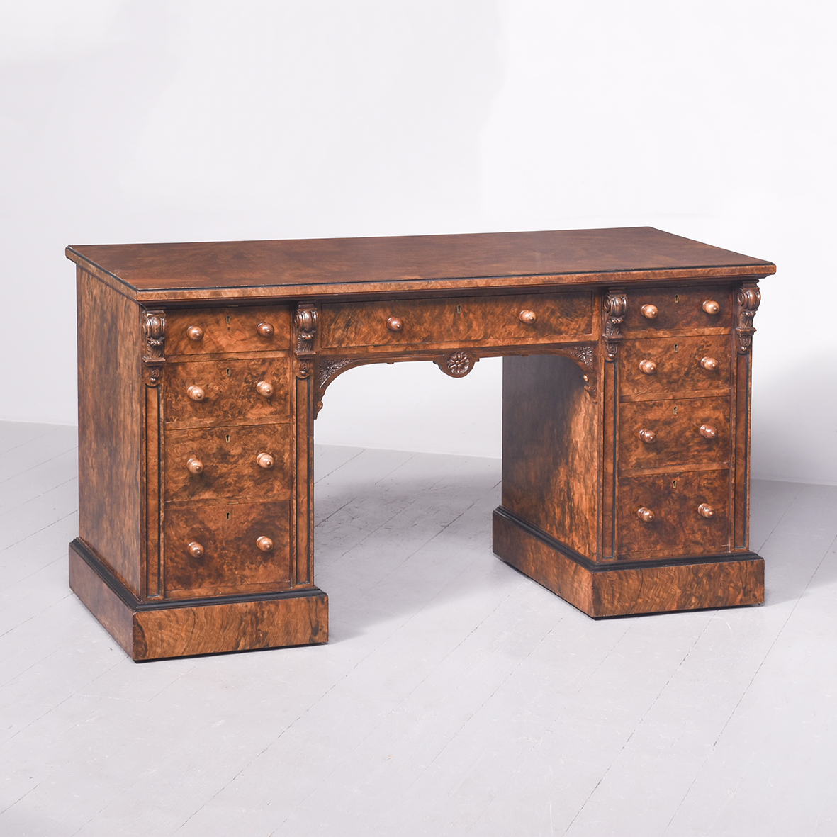 Exceptional Quality Burr Walnut Victorian Kneehole Desk A Victorian burr walnut kneehole desk Antique Desks