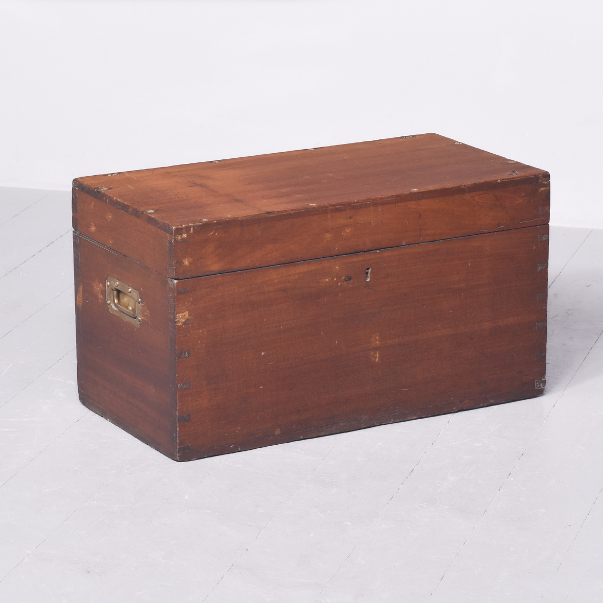 Neat-Sized, Victorian Solid Teak Military or Campaign Trunk campaign chest Antique Boxes 3