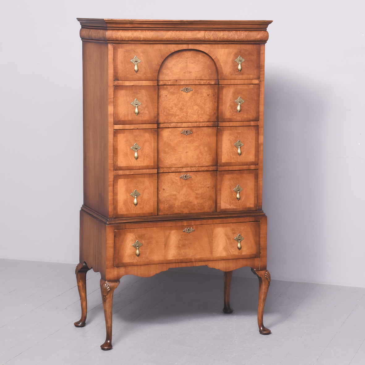 George II Style Burr Walnut Chest on Stand 20th century Antique Chest Of Drawers