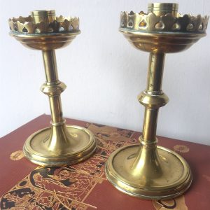 Pair Antique Victorian Gothic Gothick Brass Candlesticks Candleholders Very Decorative and Practical, 6″ High Gothic Revival Lighting Antique Lighting