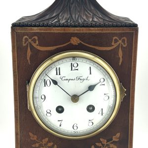 Wonderful Carved and inlaid Mahogany case Mantel Clock – ca1890 french mantle clock Antique Clocks