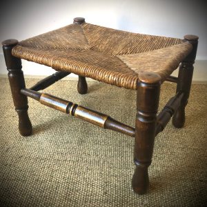 Antique/Vintage Beech Foot Sool With Rush Seat In Good Condition C.1910 Antique Stools 3
