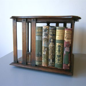 Antique Edwardian Solid Oak Table Top, Desk Top Revolving Bookcase Antique Bookcases