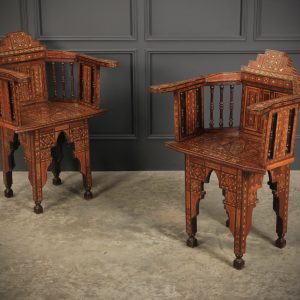 Pair Of Damascus Syrian Moorish Inlaid Armchairs Antique Chairs Antique Chairs