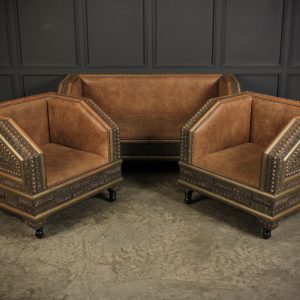 Moroccan Embossed Three Piece Sofa & Armchairs Suite Antique Chairs