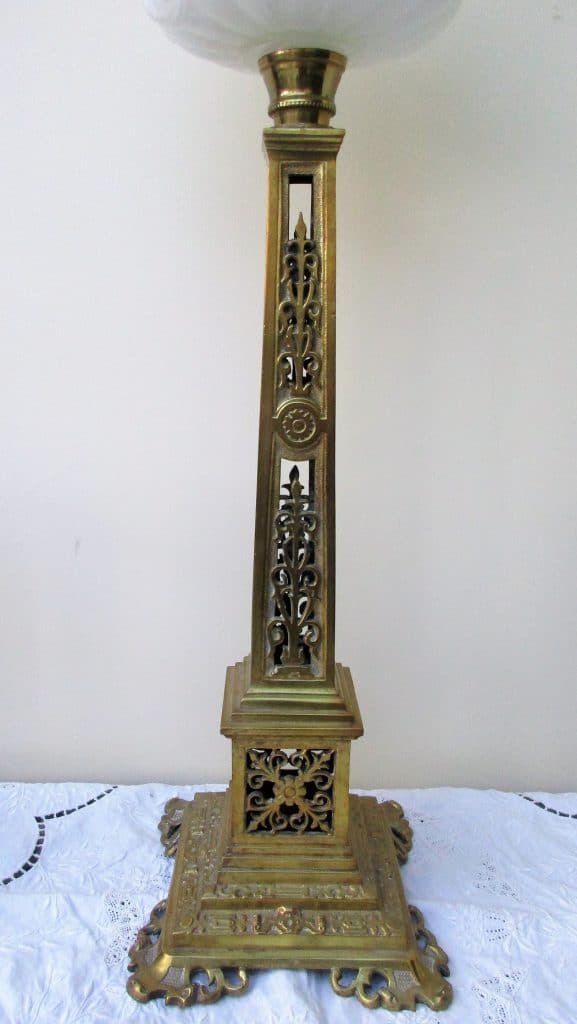 Antique Anglo - French "Belle Époque" Cast Brass Column Oil Lamp - Image 2