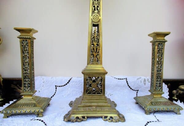 Anglo-French Oil Lamp and Candlestick Garniture