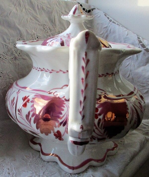 Antique Victorian Gaudy Welsh "Autumn Leaf" Pattern Porcelain Teapot - Image 2