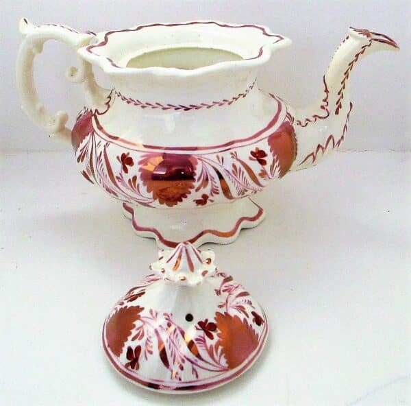 Antique Victorian Gaudy Welsh "Autumn Leaf" Pattern Porcelain Teapot - Image 7