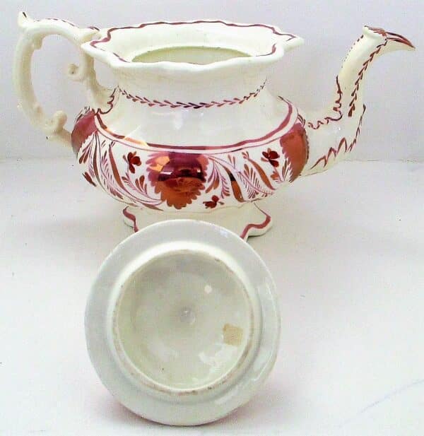 Antique Victorian Gaudy Welsh "Autumn Leaf" Pattern Porcelain Teapot - Image 8