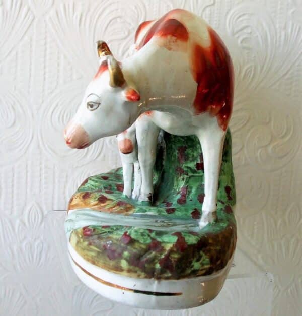 Antique English Victorian Staffordshire Pottery "Cow and Calf" Figure Group ~ H 4612 - Image 2