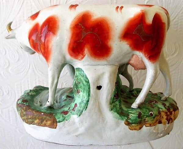 Antique English Victorian Staffordshire Pottery “Cow and Calf” Figure Group ~ H 4612 Antique Antique Ceramics 5