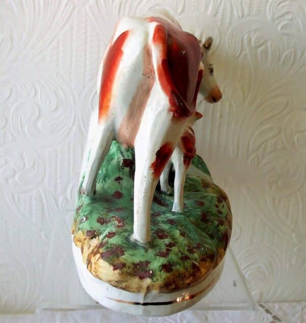 Antique English Victorian Staffordshire Pottery "Cow and Calf" Figure Group ~ H 4612 - Image 4