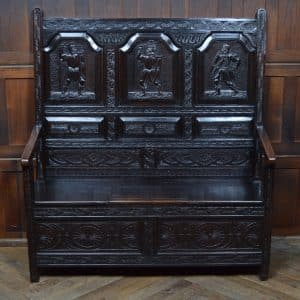 18th Century Oak Hall Seat/ Settle SAI3478 18th century oak furniture Antique Benches 3