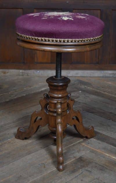 Victorian Walnut Adjustable Piano Stool SAI3181 - Image 7